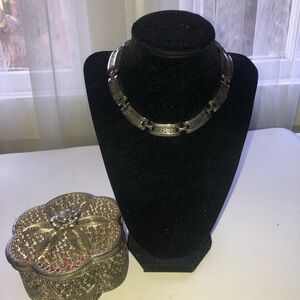 Stylish Silver Collar Necklace , Serious Modernist Chromed Steel Link Necklace